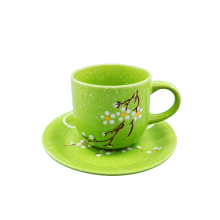 9oz  stoneware hand painted cup and saucer